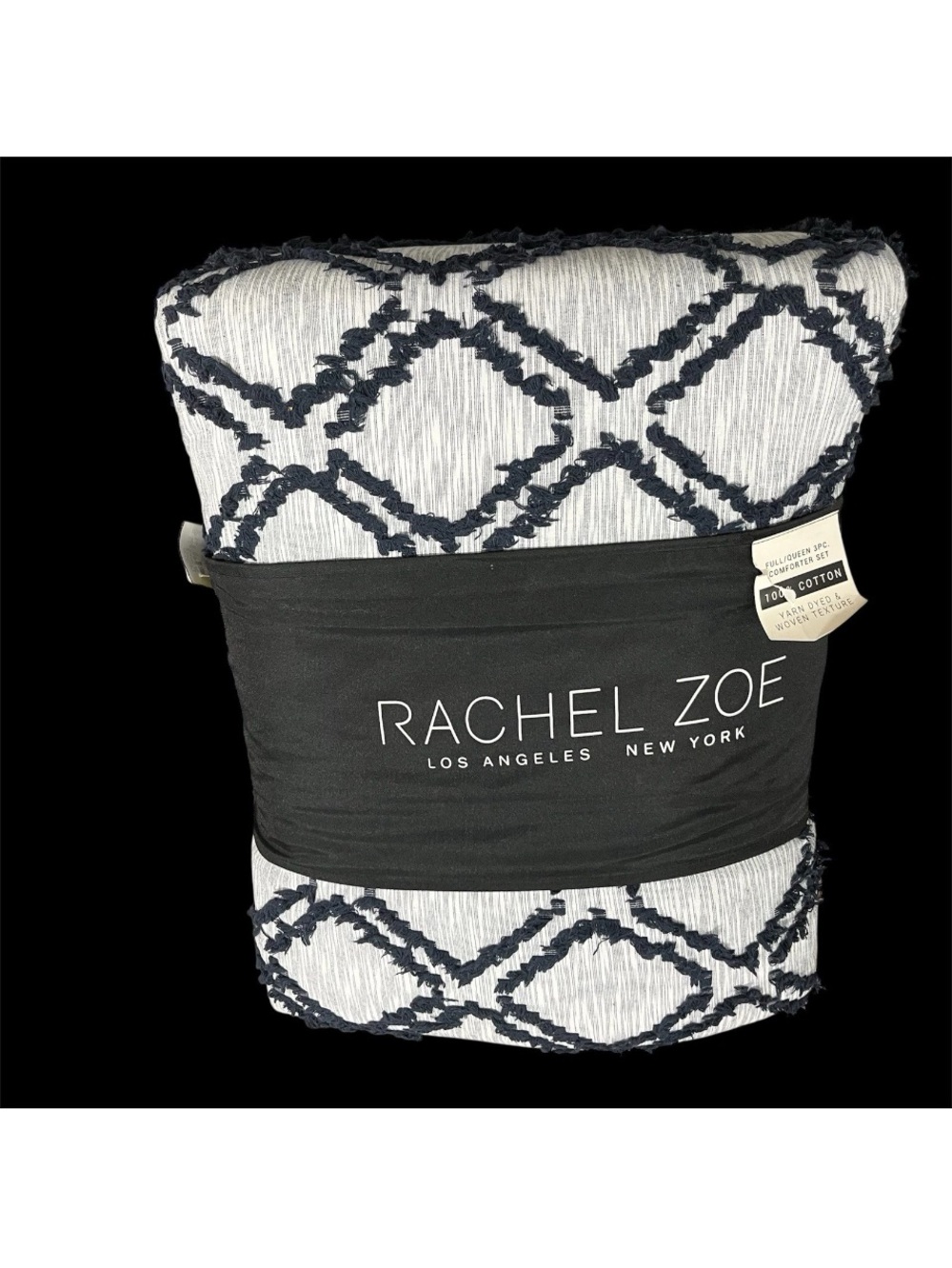 Rachel Zoe Full/Queen Comforter Only Cotton Yarn Dyed Navy Blue No Shams New
